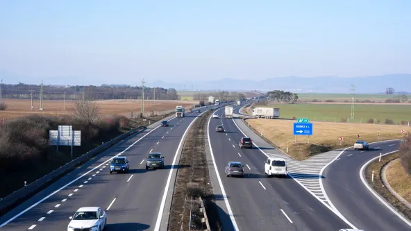 D8 motorway near exit 29 Roudnice nad Labem with traffic and Czech countryside